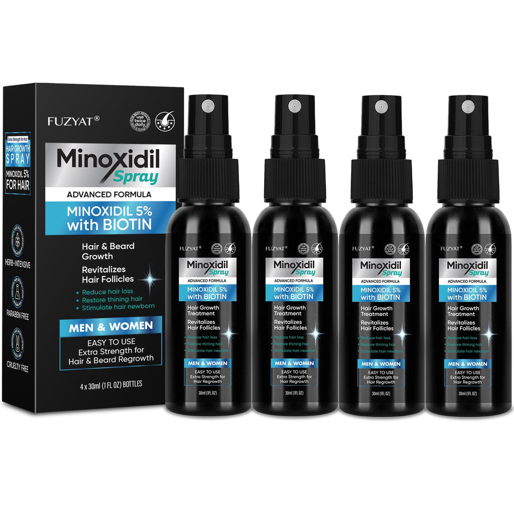 FUZYAT 5% Minoxidil spray bottle for scalp support and new growth.