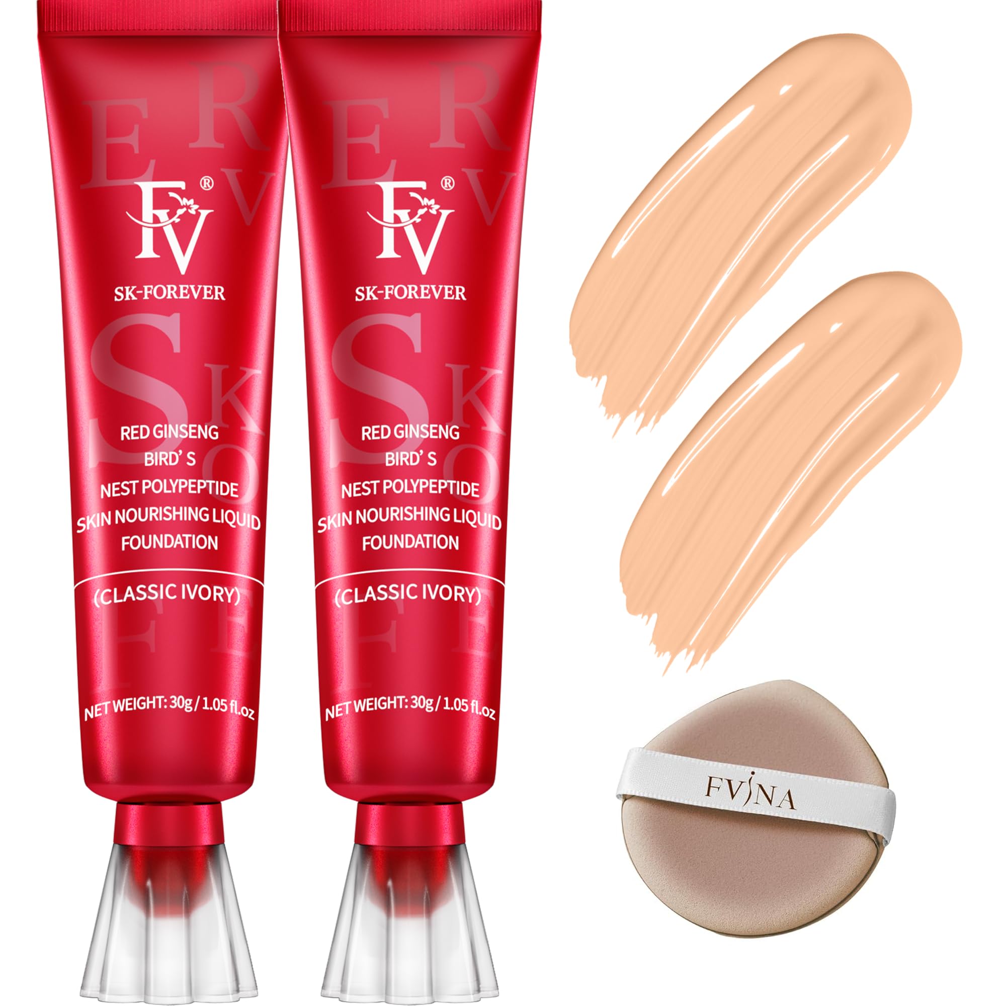 FV Foundation 2-pack display showing matte, oil-control coverage in a compact setup