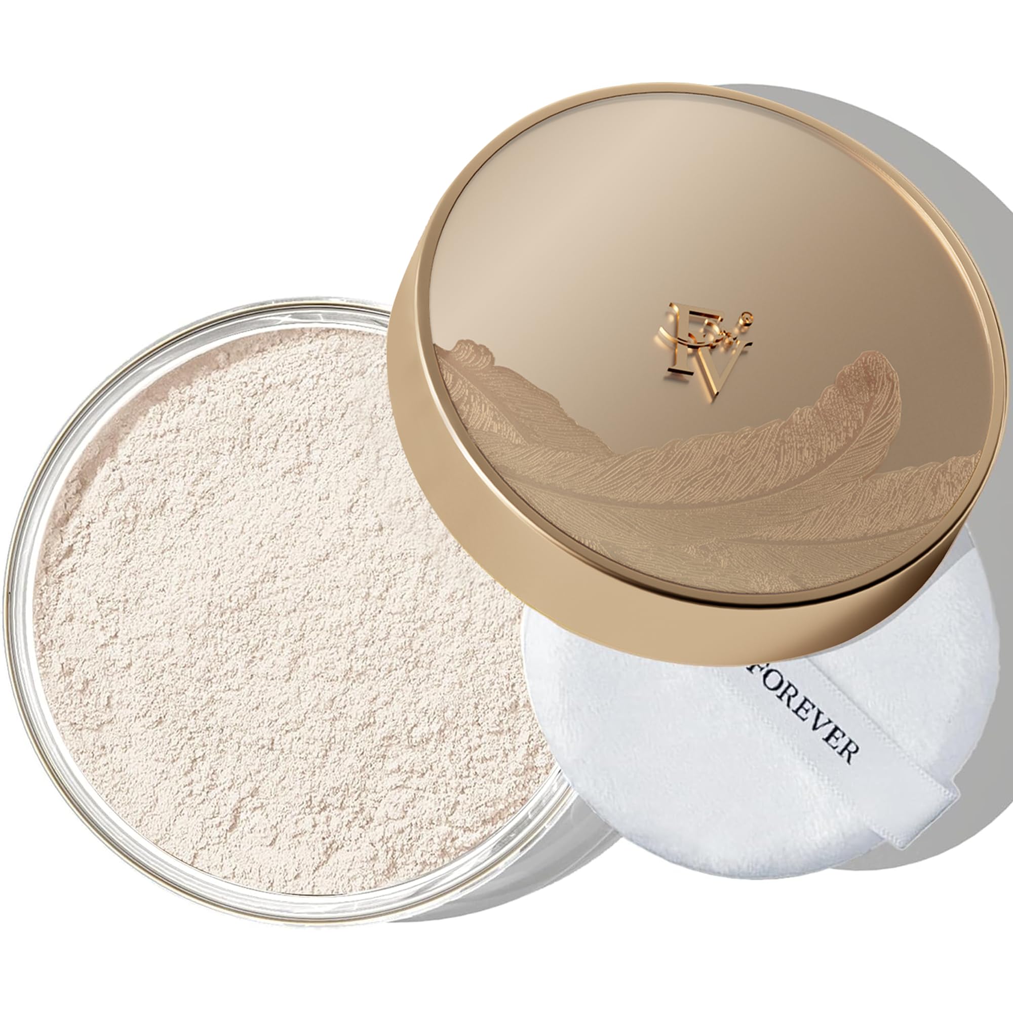 FV Translucent Powder bottle close-up shows matte finish and oil control.