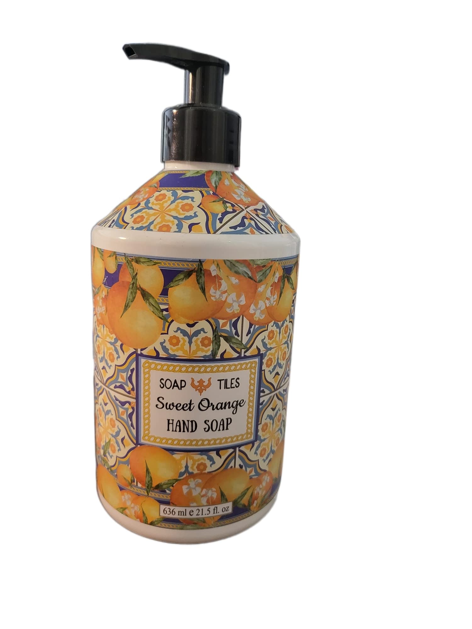 FVLFIL Lemon Sage hand soap bottle provides zesty fragrance for bathrooms.
