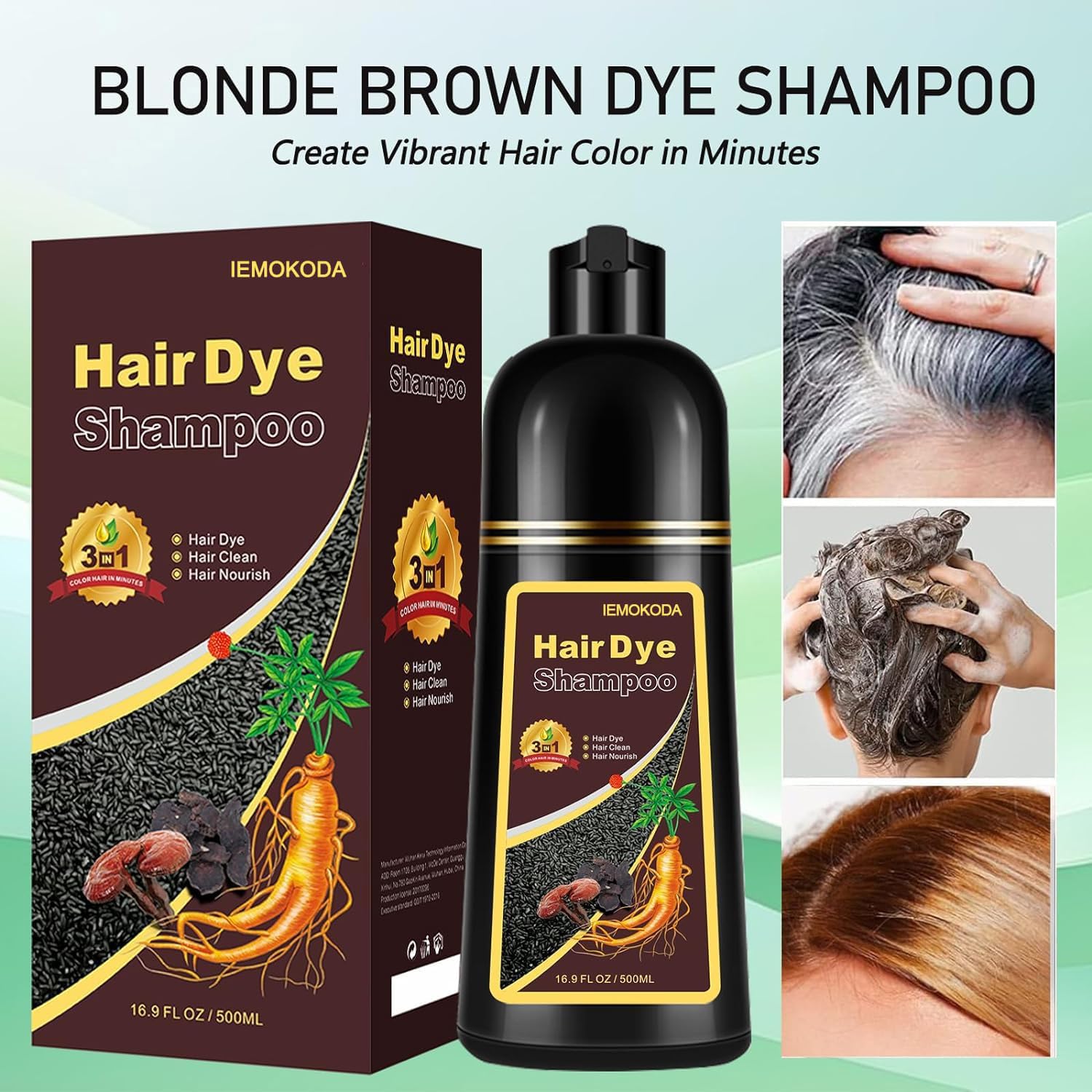 Application scene on dry hair showing 15–25 minute dye action