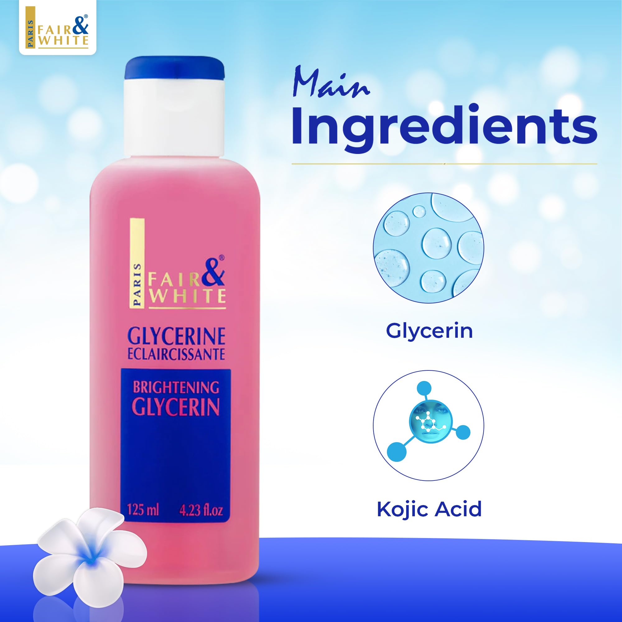 Fair and White Original Glycerin bottle pour showing easy application for quick moisture