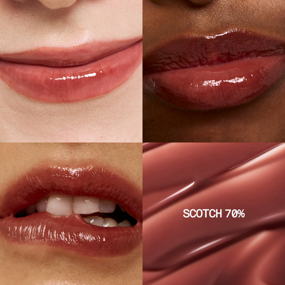 Fwee 3D Volume Gloss applying-on-lips shows smooth glide and non-sticky wear.