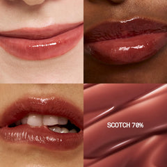 Fwee 3D Volume Gloss applying-on-lips shows smooth glide and non-sticky wear.