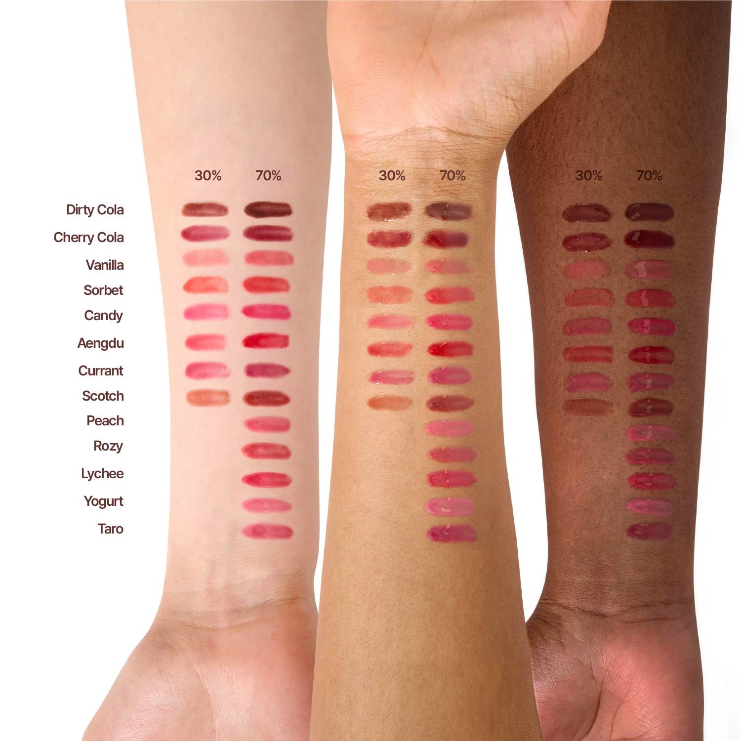 Fwee 3D Voluming Gloss 70% pigment for richer color payoff