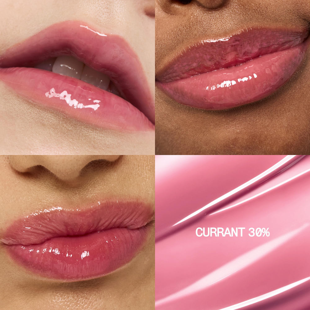 Fwee 3D Voluming Gloss Currant swatch showing sheer tint and glow.