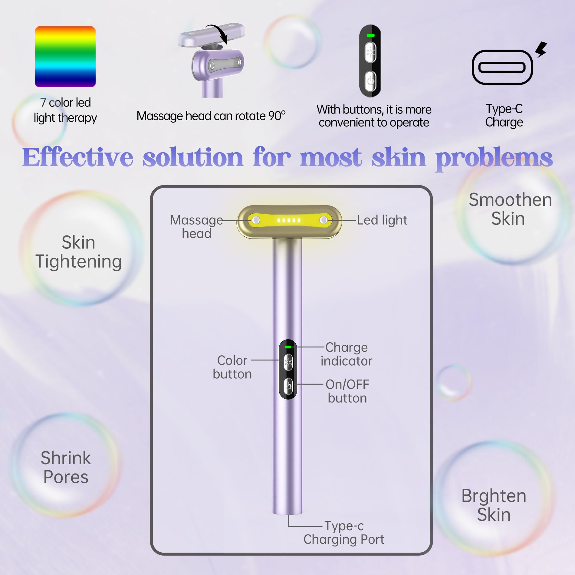 Fxtiaa bâton lumière rouge ergonomique pour routine spa à domicile