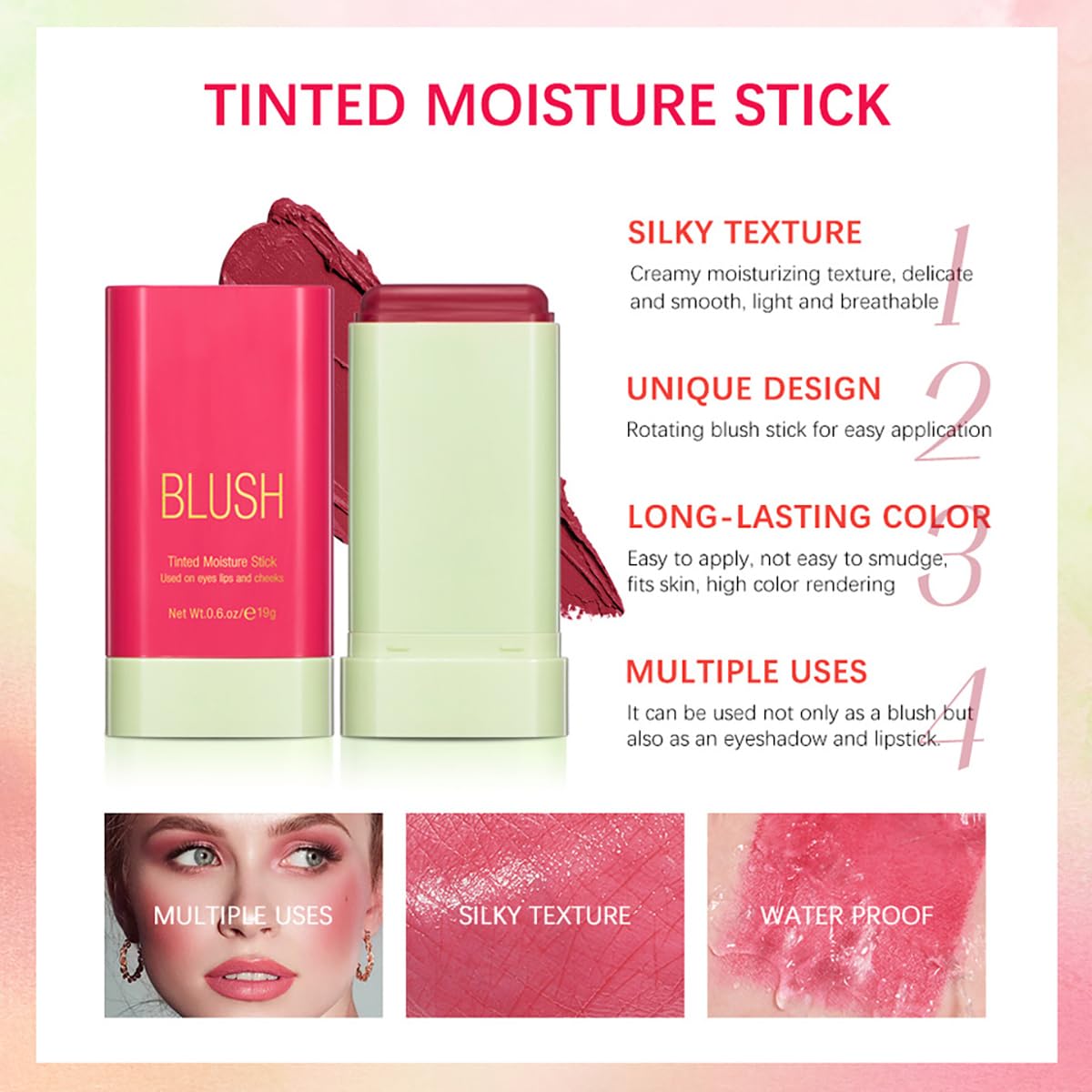 FYEBOO blush stick as lip color adds subtle, hydrating hue.