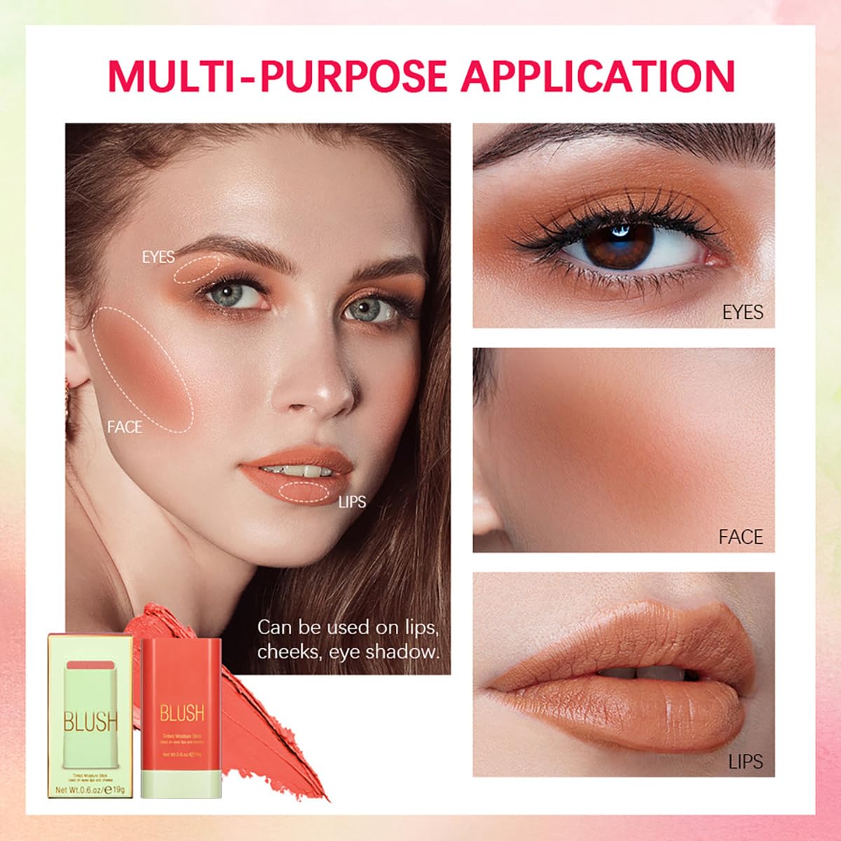 FYEBOO blush stick on cheek delivers a natural glow and seamless blend.