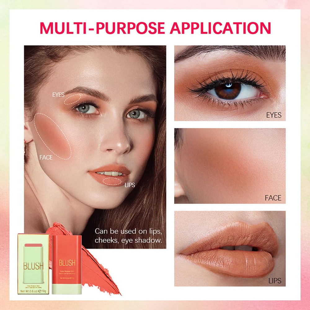 FYEBOO blush stick on cheek delivers a natural glow and seamless blend.