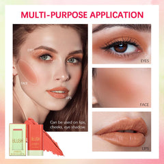 FYEBOO blush stick on cheek delivers a natural glow and seamless blend.