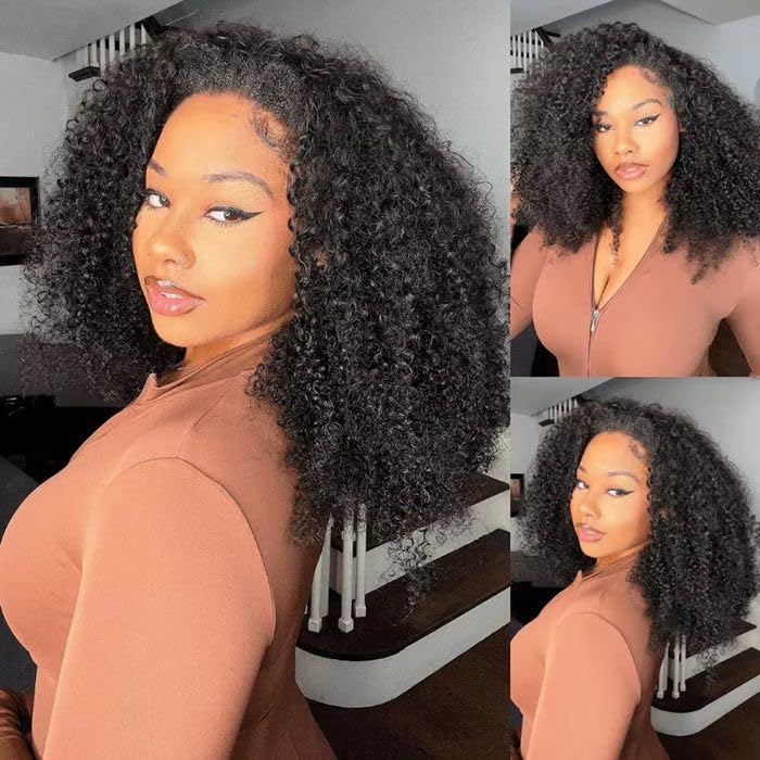 FYKD kinky-curly half wig with drawstring ponytail for versatile styling.
