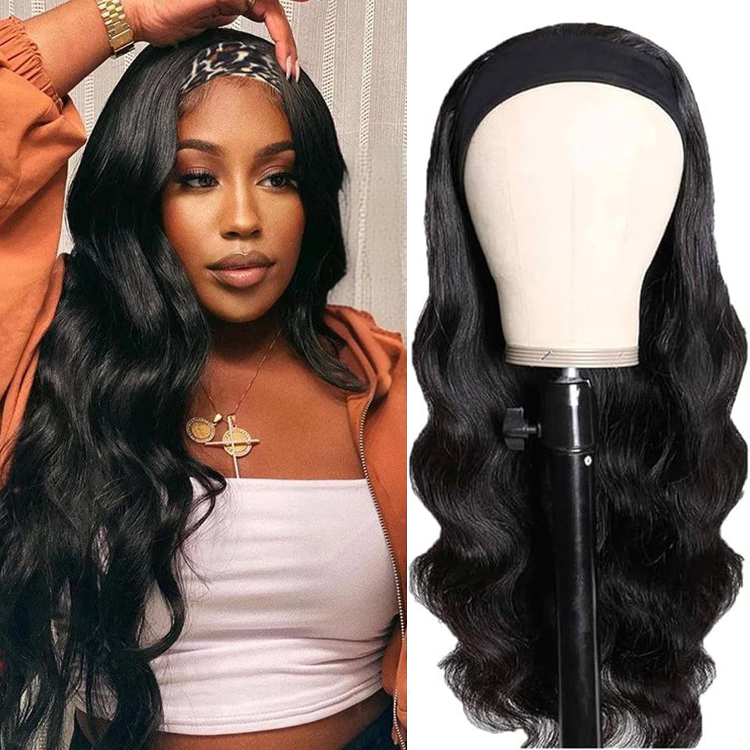 Fylora headband wig body wave 18 inch for quick, natural-looking styling.