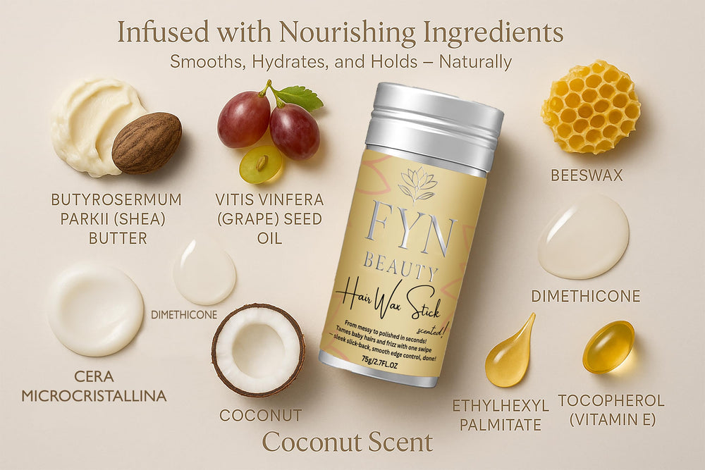 FYN Beauty Wax Stick supports buns, ponytails, and braids for versatile styling.