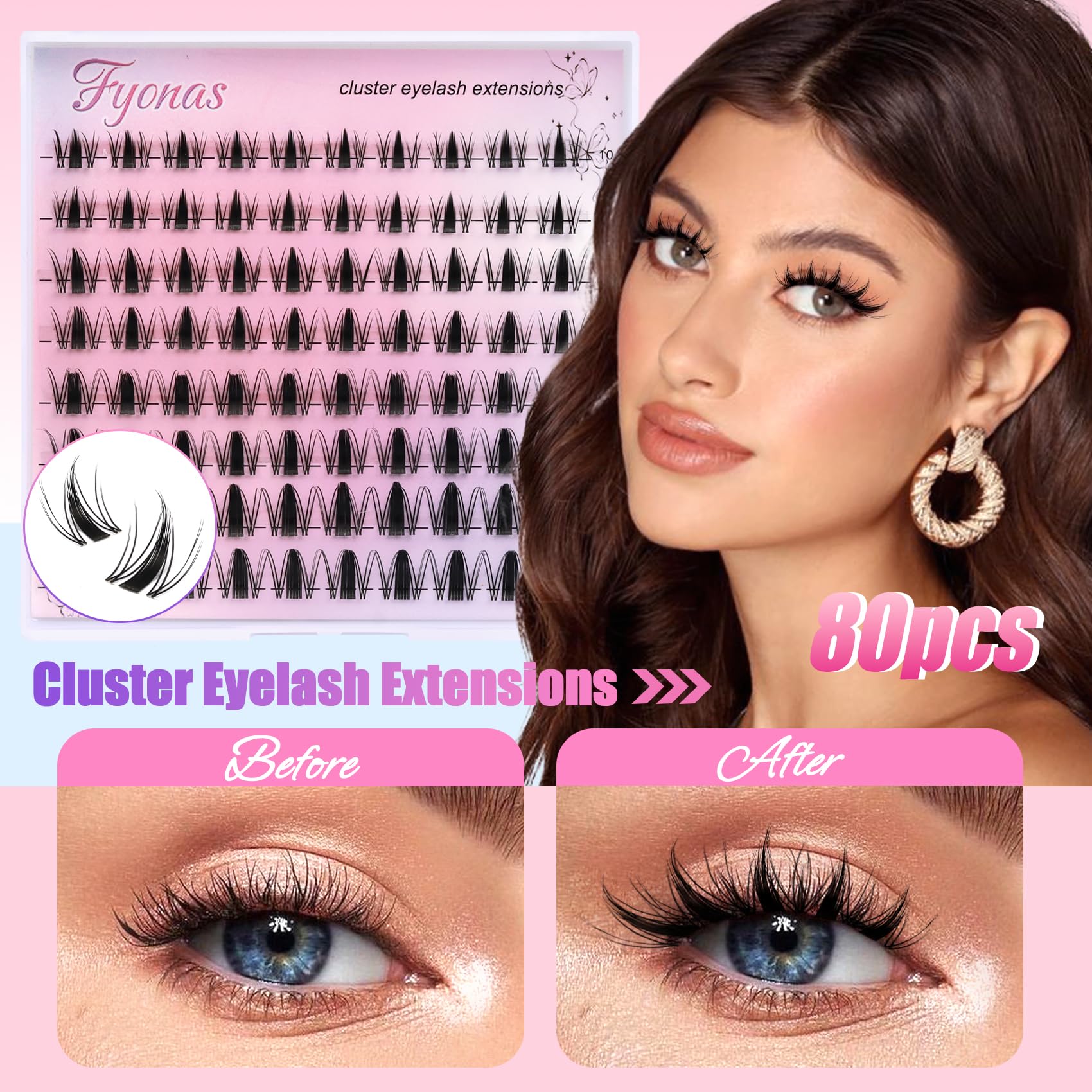 Fyonas manga-cluster lashes with clear thin band for lightweight wear
