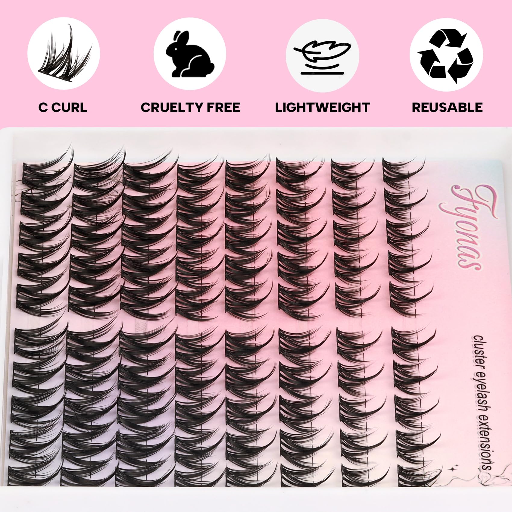 Fyonas soft fiber lashes offer lightweight comfort throughout the day.