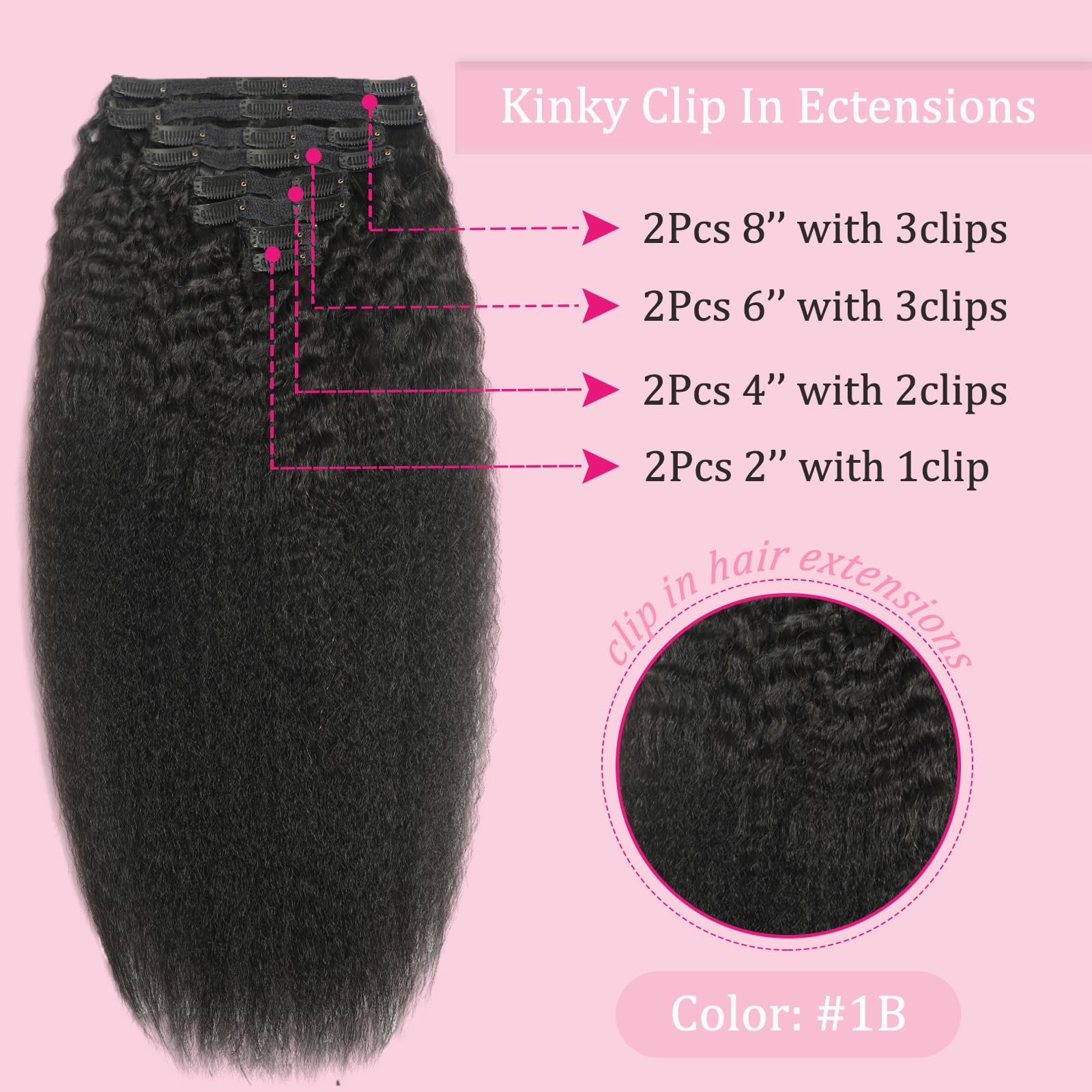 FZV kinky straight 8-piece clip set clips securely for quick styling.