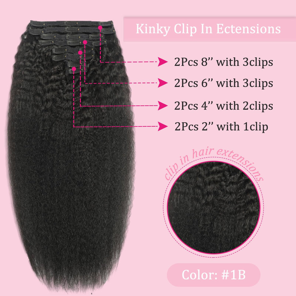 FZV kinky straight 8-piece clip set clips securely for quick styling.