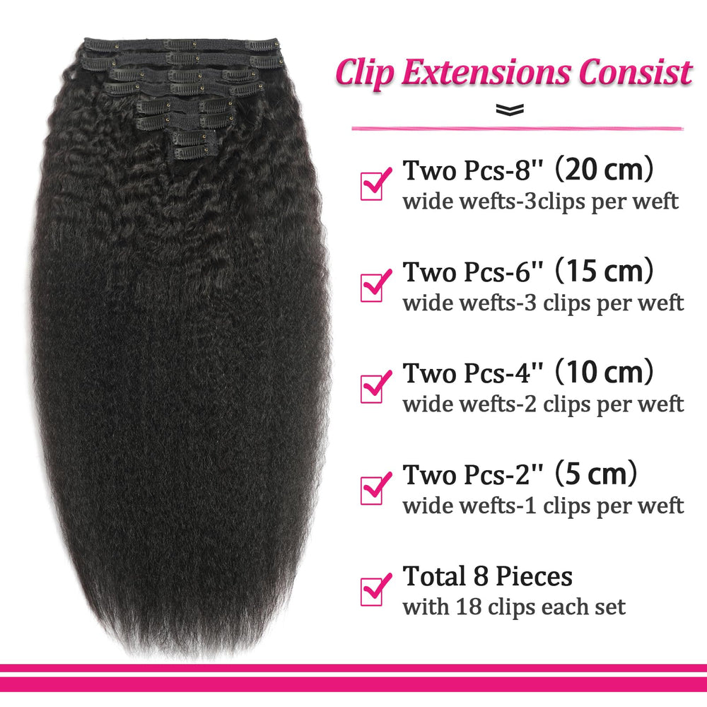 FZV kinky straight clip-in texture close-up showing silky, tangle-free finish.