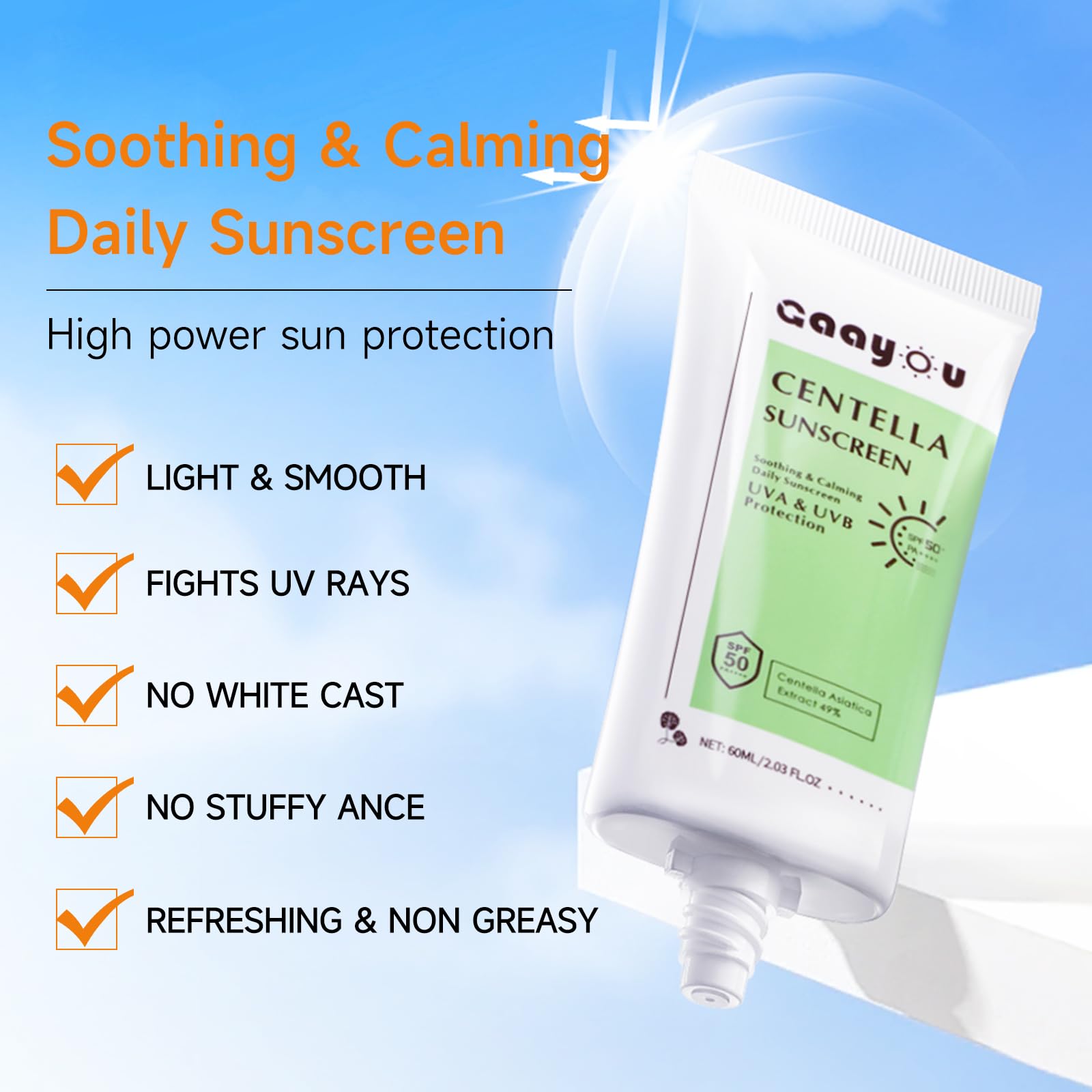 Gaayou sunscreen packaging box with ocean-safe messaging