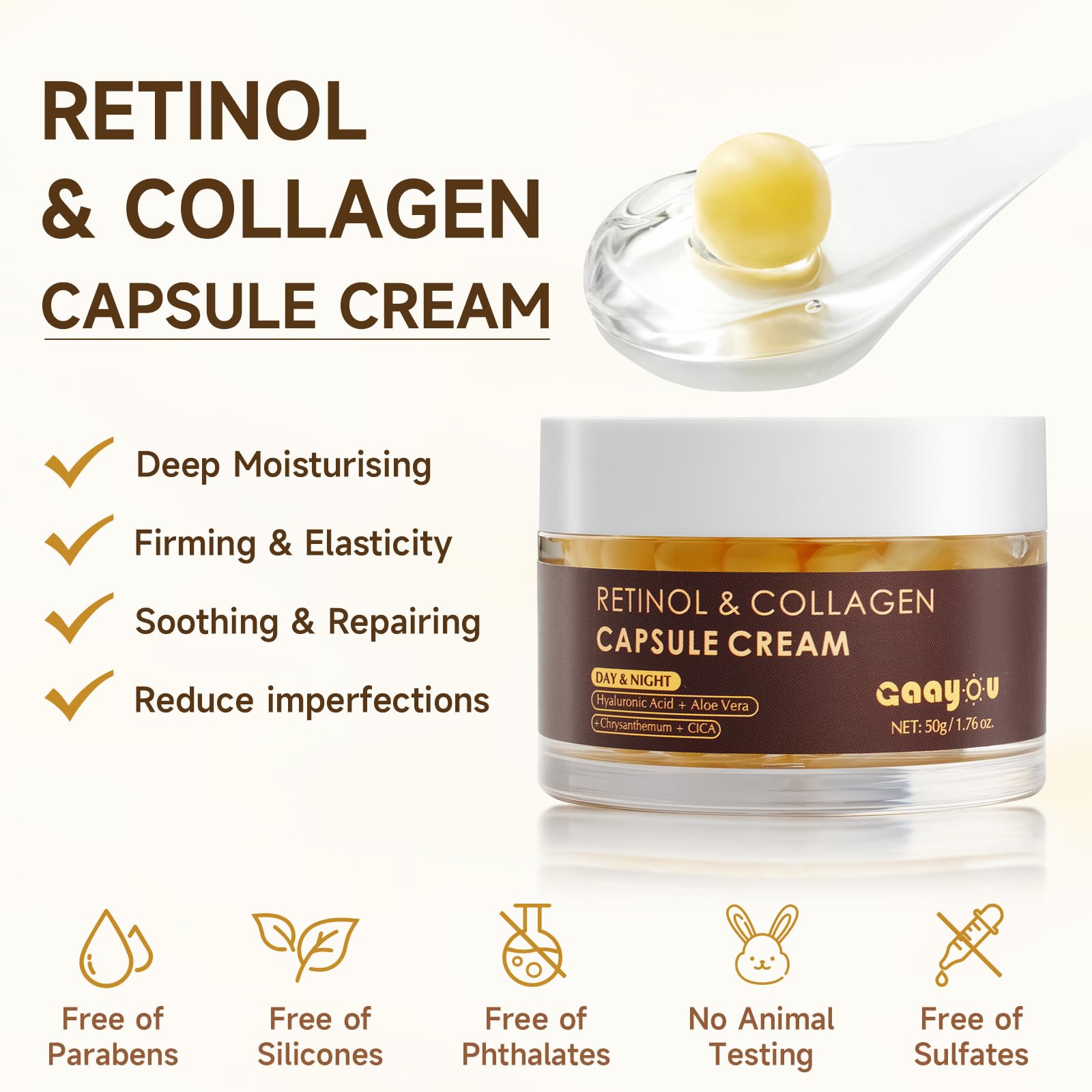 Gaayou Deep Retinol Capsule Cream application scene supports lightweight layering morning or night