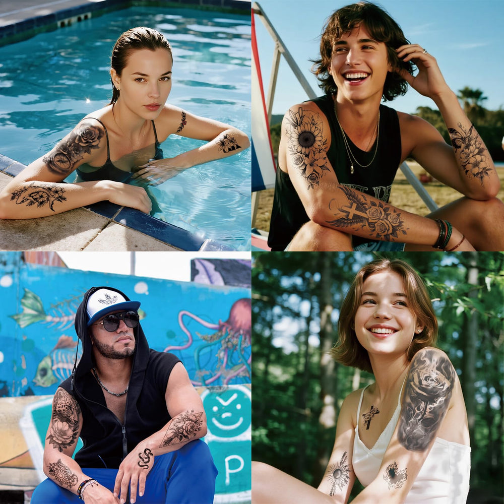 Gabizafia easy-apply tattoos, 20 seconds with water for quick transform.