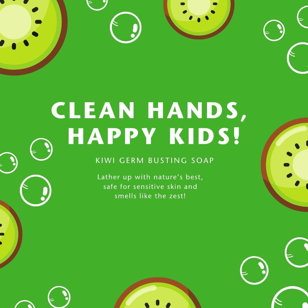 Gabriel Cosmetics Clean Kids Naturally Kiwi Soap 16oz bottle back label highlights gentle ingredients and usage tips