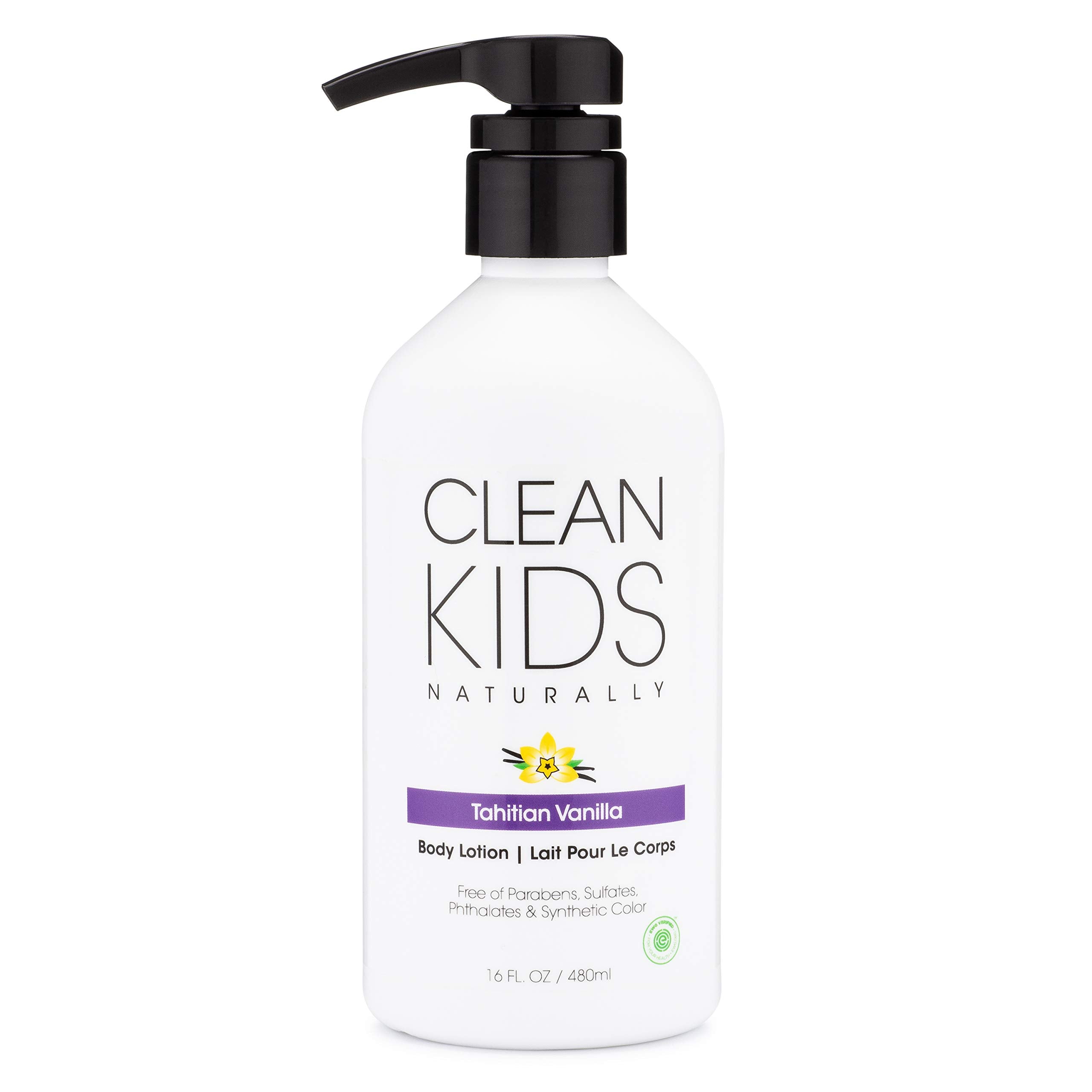 Gabriel Cosmetics Clean Kids Tahitian Vanilla Lotion bottle front showing gentle hydration for sensitive skin