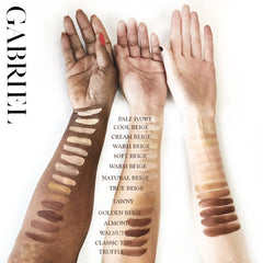 Gabriel Cosmetics liquid foundation creamy texture swirls on surface.