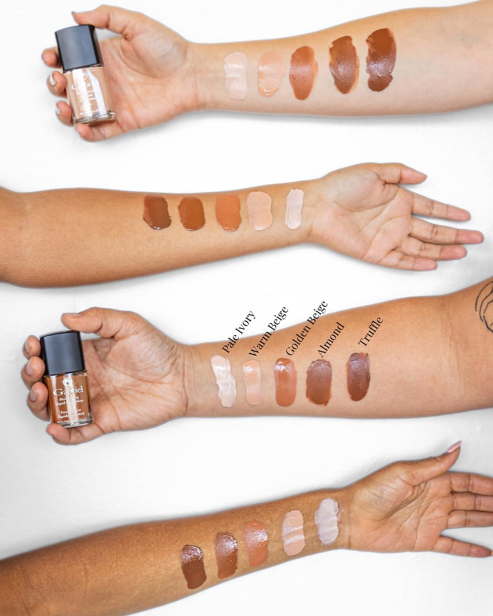Gabriel Cosmetics liquid foundation pump close-up showing convenient dispensing.