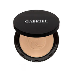 Gabriel Cosmetics pressed mineral powder in medium beige for a natural matte look.