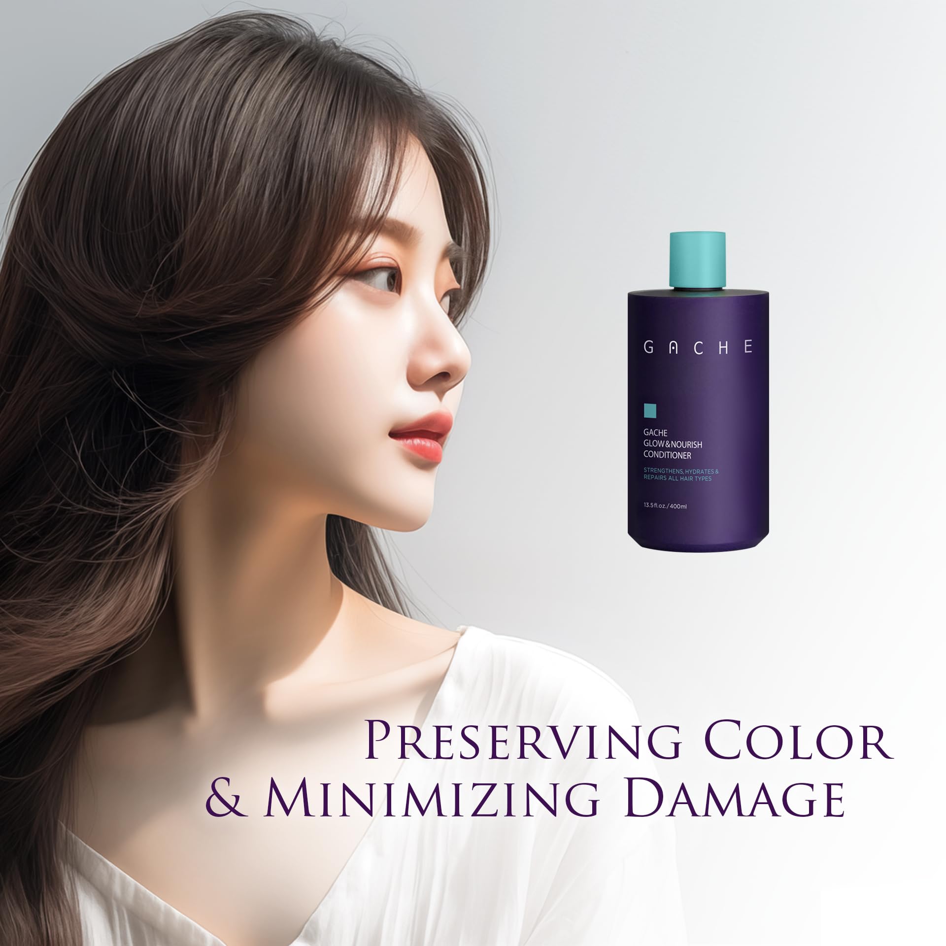 Gache Glow & Nourish conditioner bottle cap detail signals premium, gentle care.