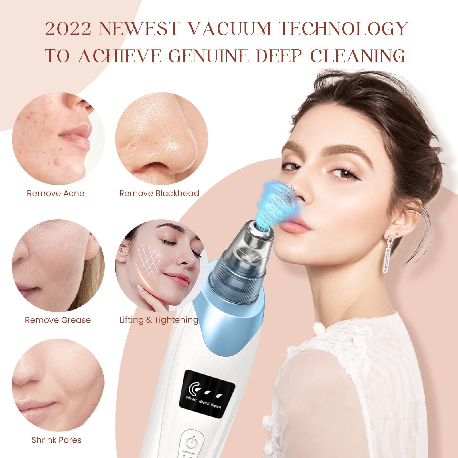 Gackoko pore vacuum suction levels display for skin type adjustment