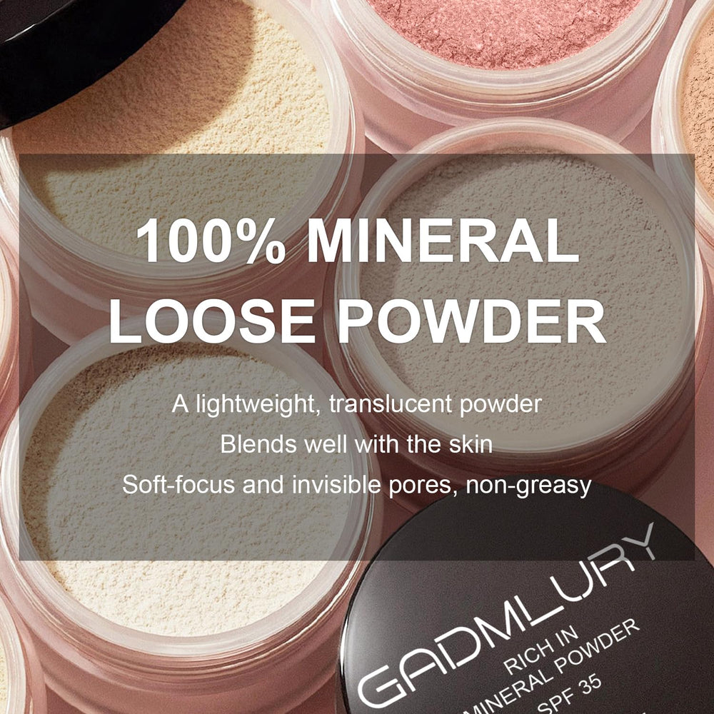 GADMLURY loose-powder application brush showing seamless blending and buildable coverage.