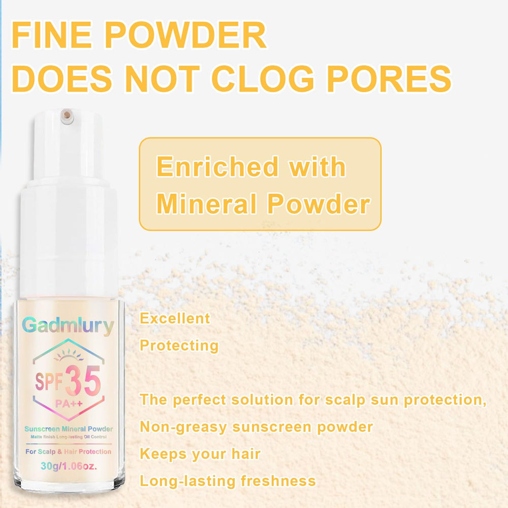 GADMLURY mineral sunscreen powder delivers a no-greasy finish for hair