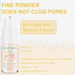 GADMLURY mineral sunscreen powder delivers a no-greasy finish for hair