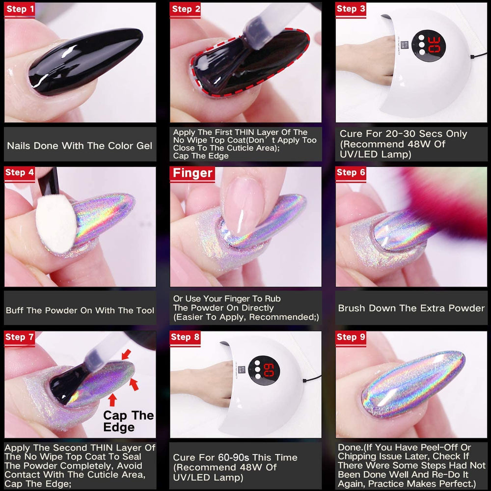 Holographic finish varies with gel color for creative nail art variations
