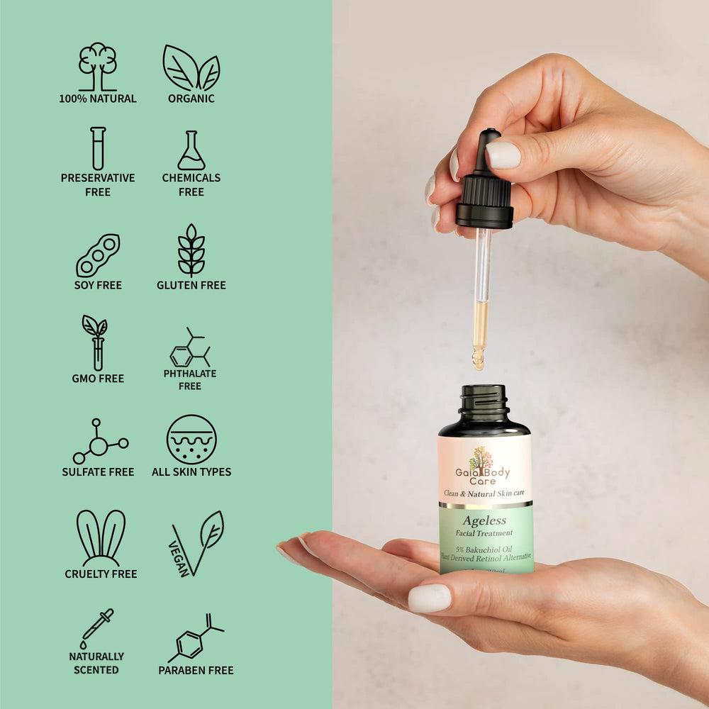 Gaia Body Care Rose gold cap bottle adds a premium touch for daily rituals.