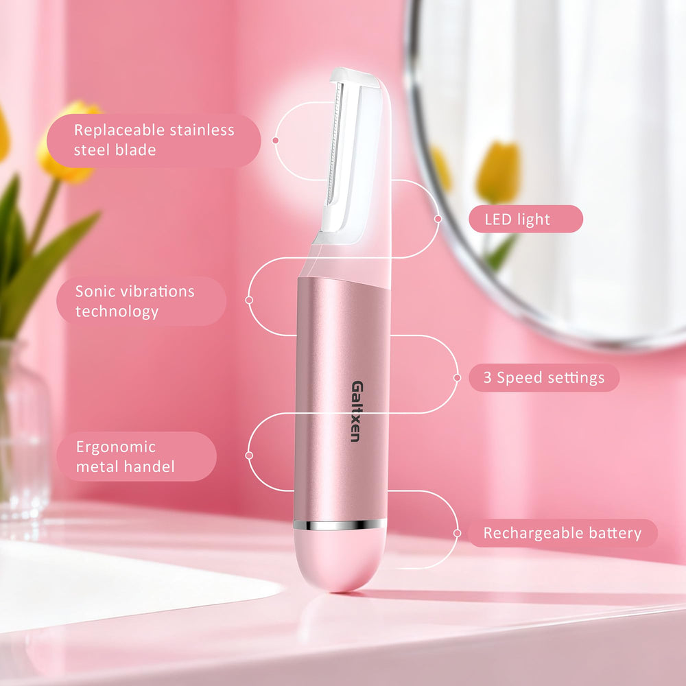 Galtxen Sonic Dermaplane Razor exfoliation close-up for brighter skin look
