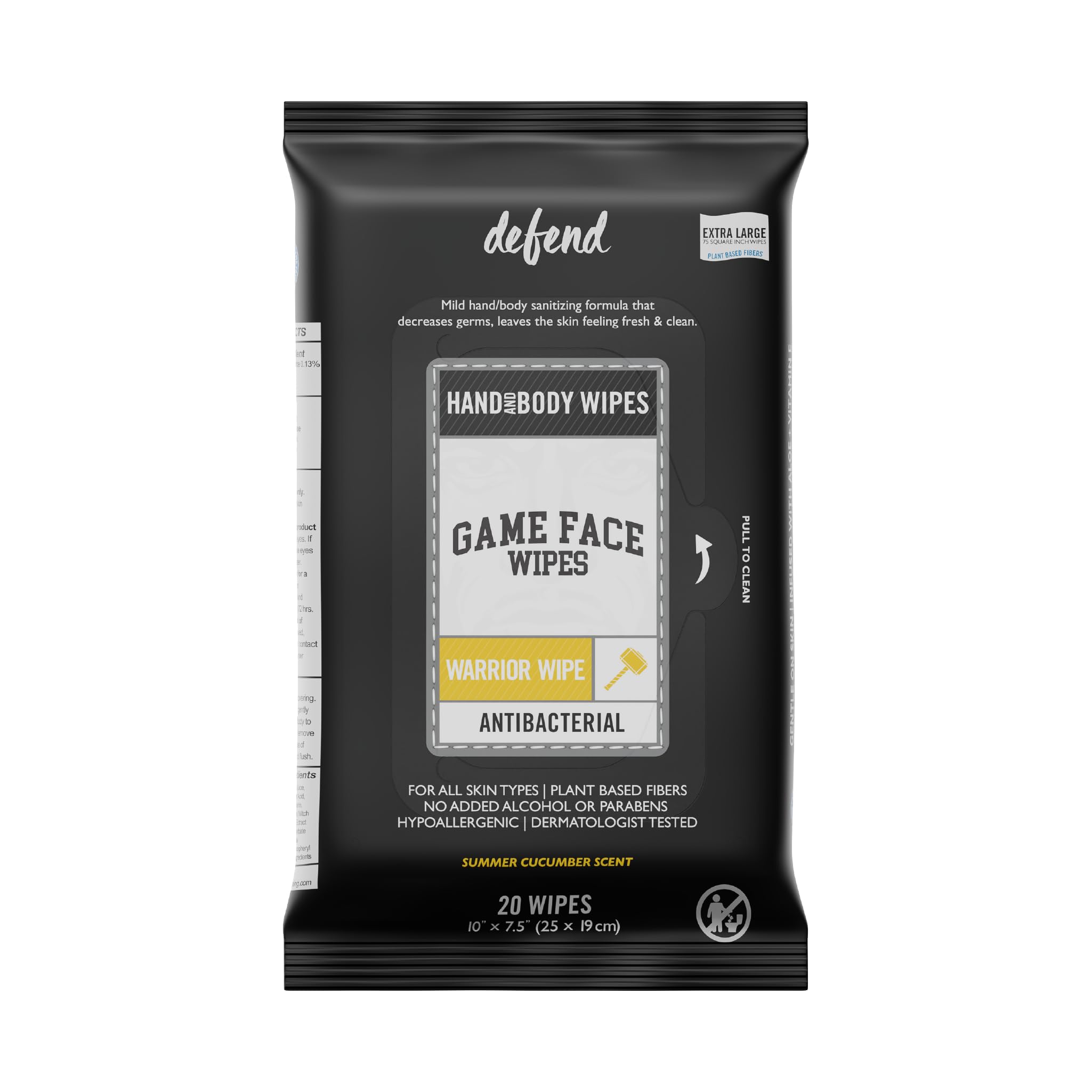 Game Face Antibacterial Warrior Wipes XL pack for hands and surfaces, ready-to-use cleanliness.