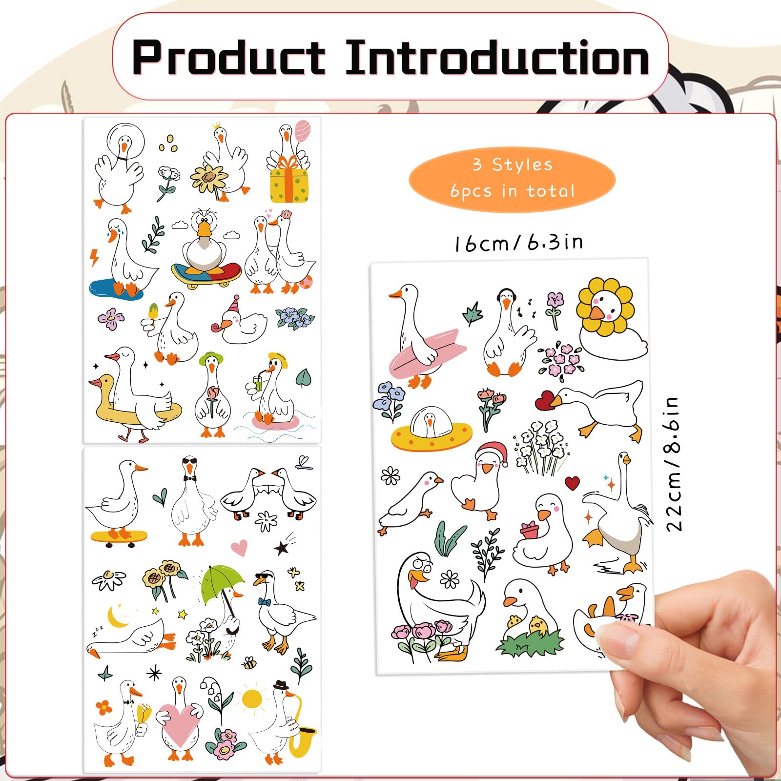 Gameza goose tattoo stickers easy to apply on skin for quick fun.