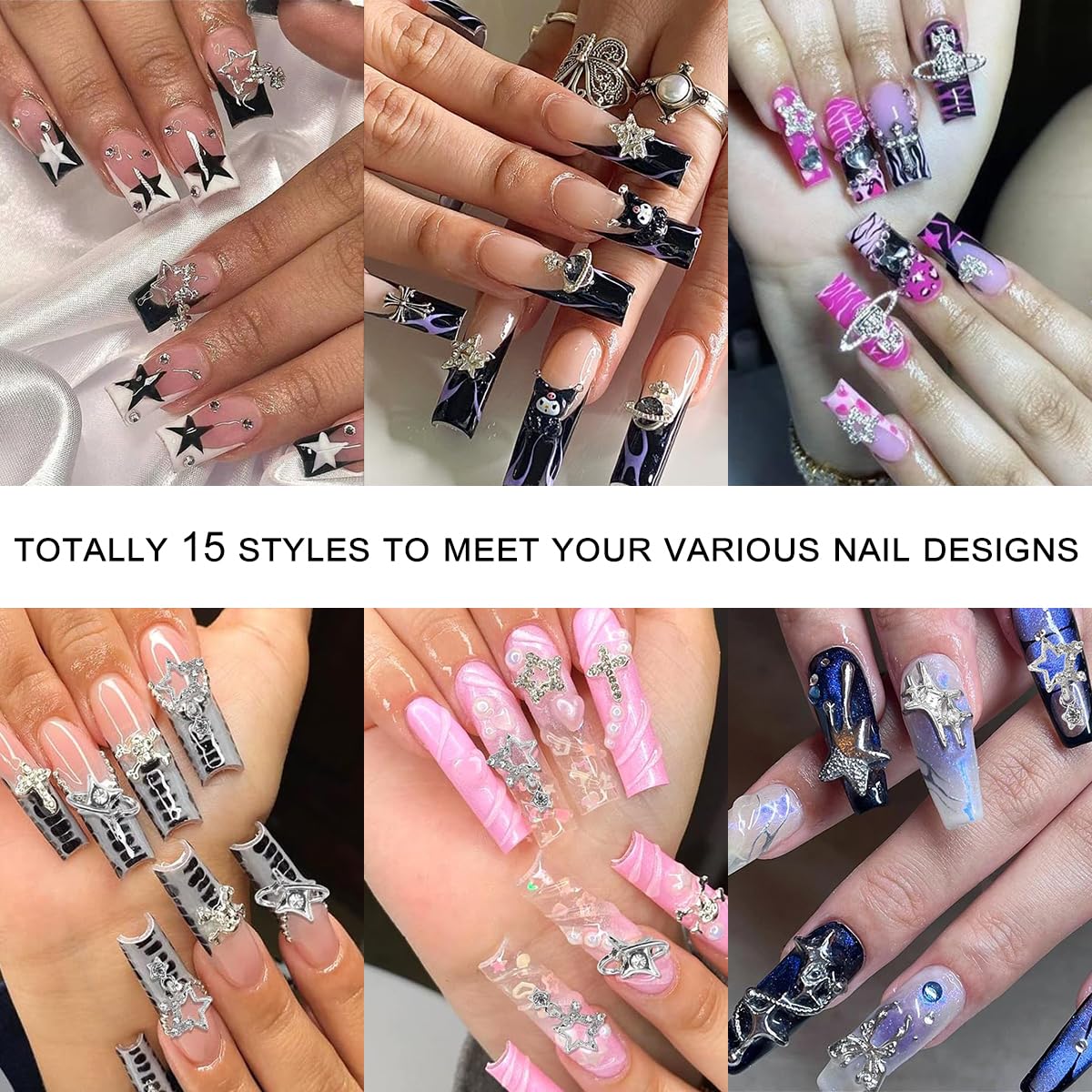 Ganepwns cross and star nail art decor in silver