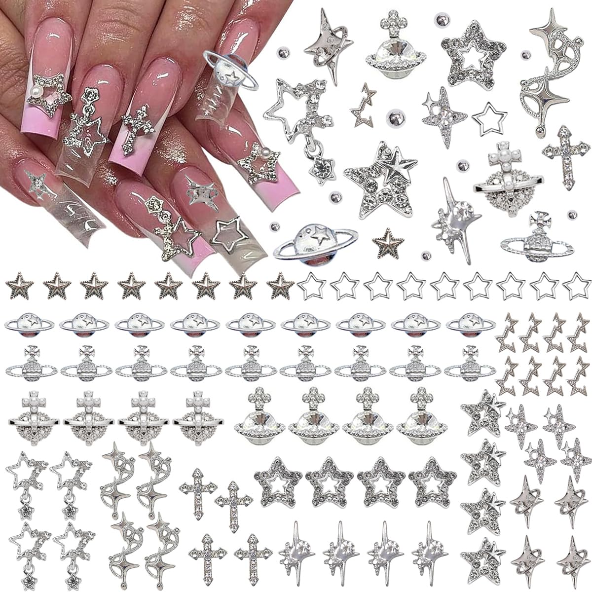 Ganepwns star nail charms 100pcs in silver for dazzling nails