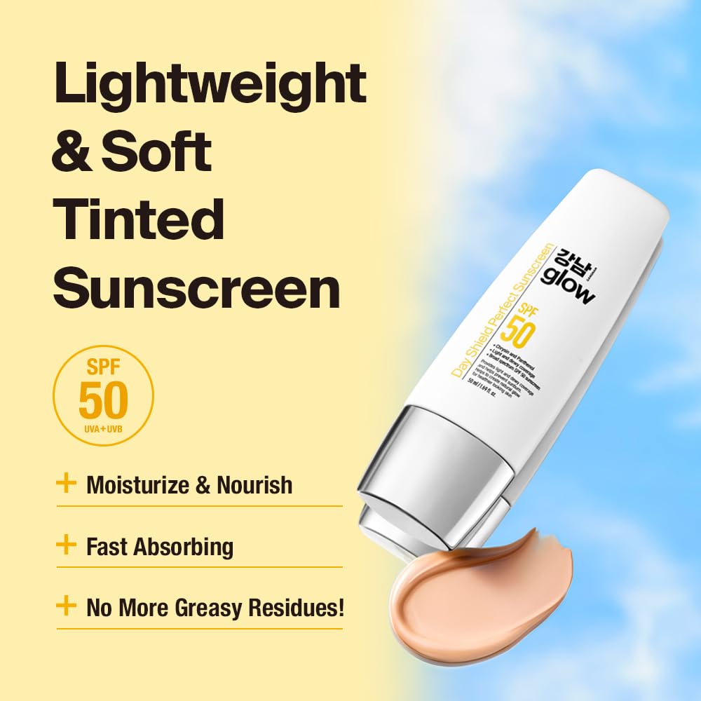 GANGNAM GLOW Day Shield sheer texture spread for a dewy, natural glow.