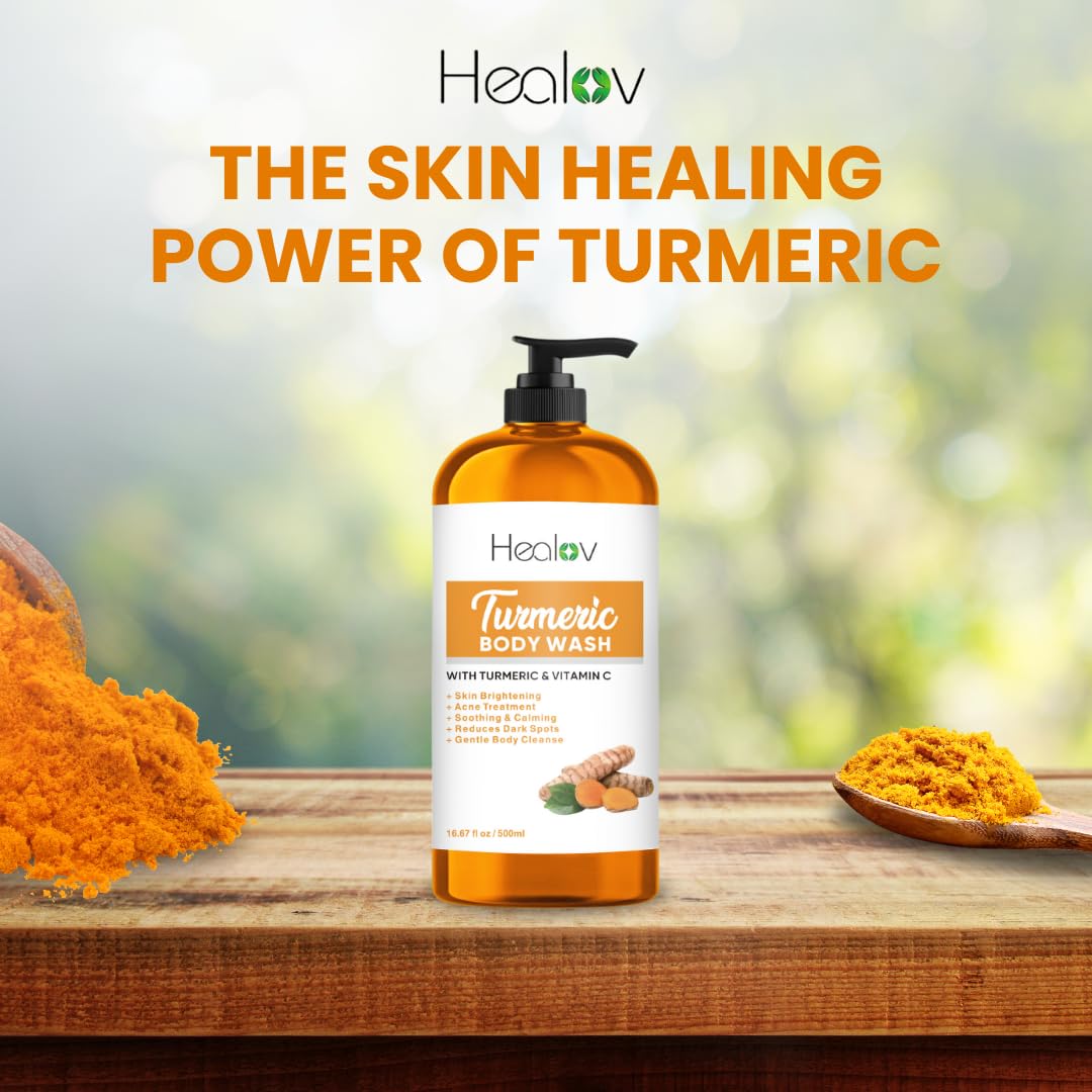 Ganskin turmeric face and body wash used as a dual-action cleanser