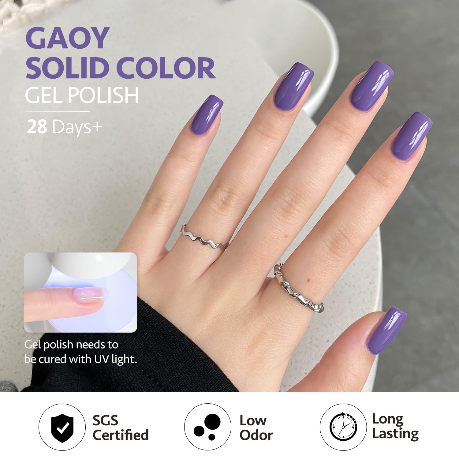 GAOY six 0.25 fl oz bottles sit in packaging ready for at-home manicures.