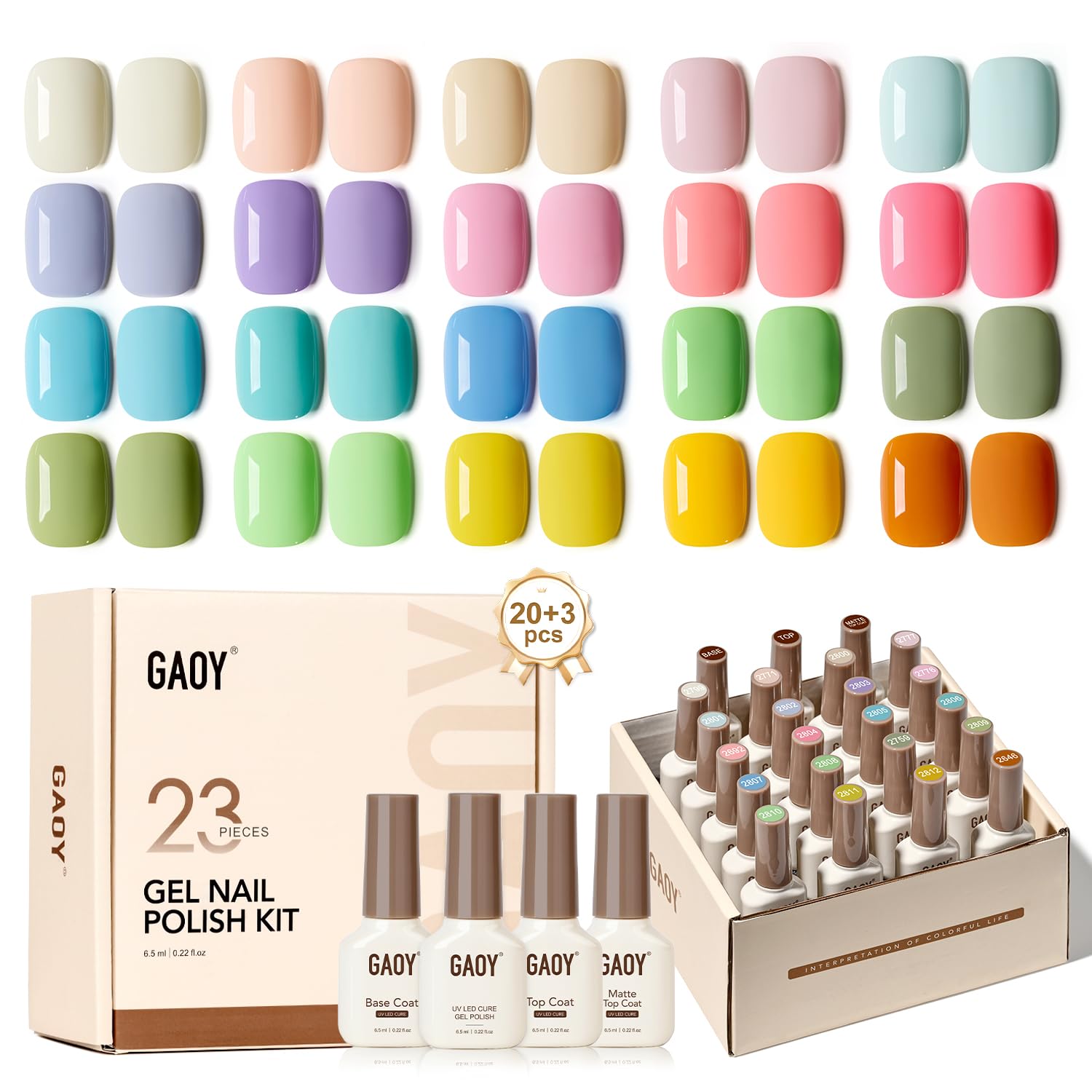 GAOY 23-piece gel nail kit with pastel macarons colors for at-home nails