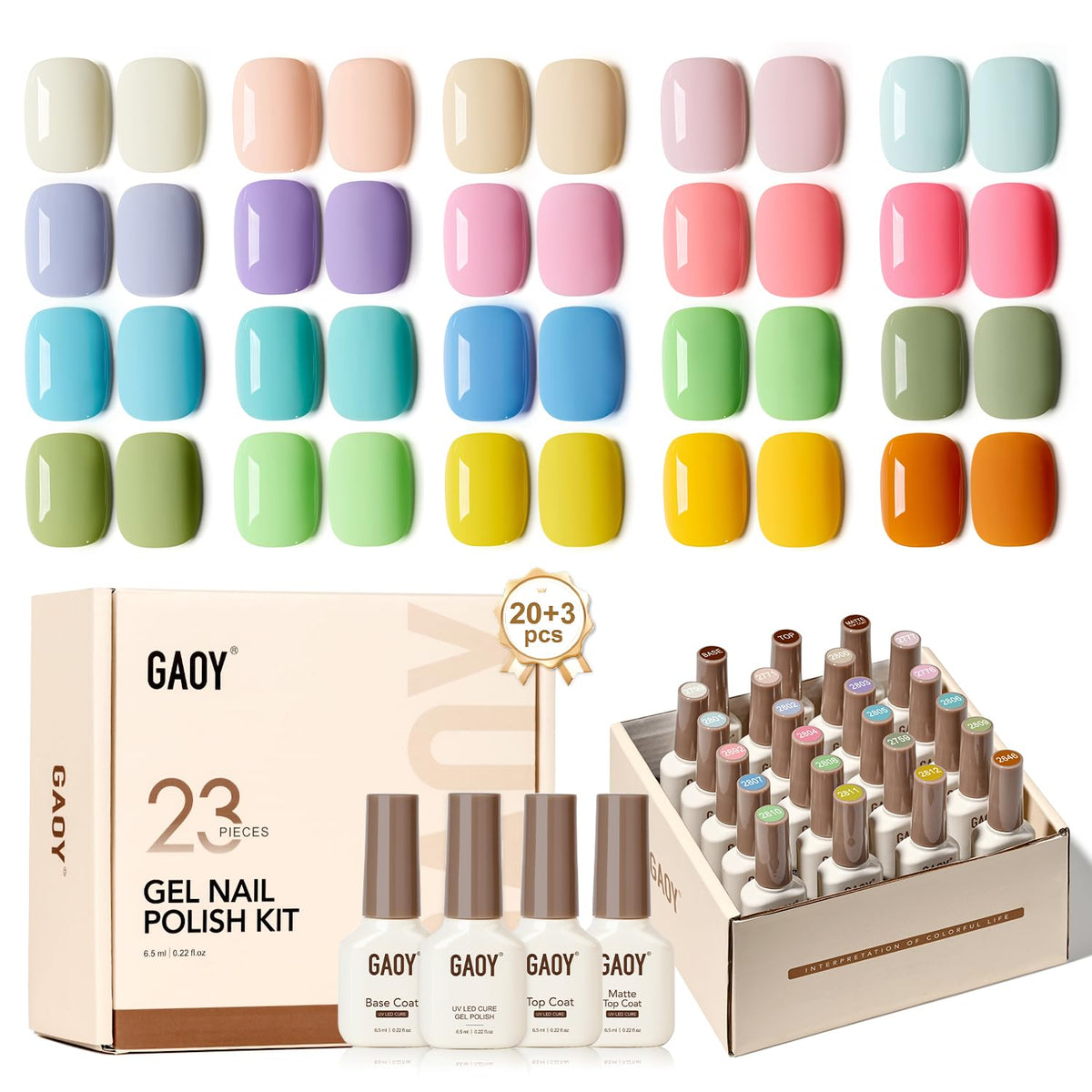 GAOY 23-piece gel nail kit with pastel macarons colors for at-home nails