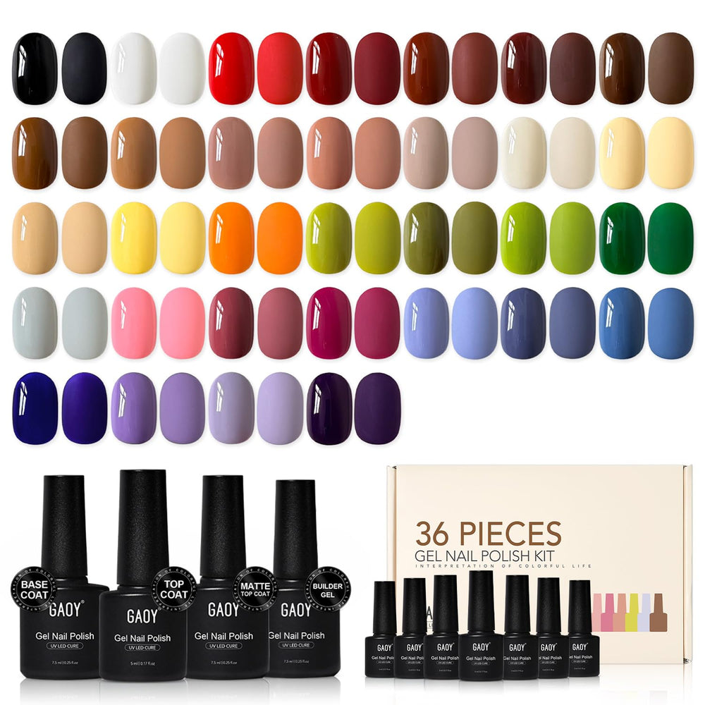 GAOY 36-pcs gel nail polish set shown in full kit for versatile at-home manicures.