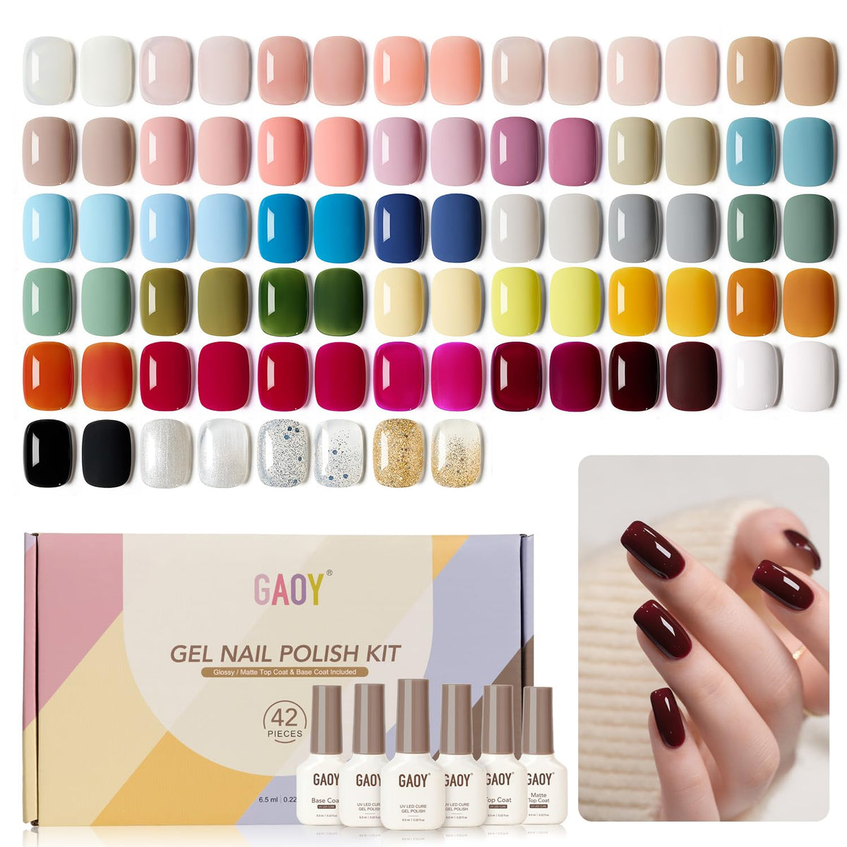 GAOY 42-piece gel nail polish color assortment for versatile home manicures.